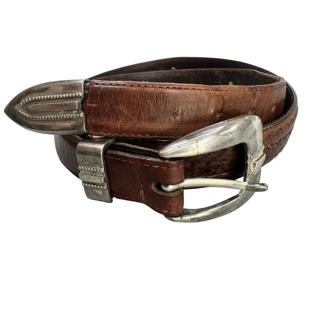 Golf Concho Woven Leather Belt Silver Buckle 40 Western Vintage